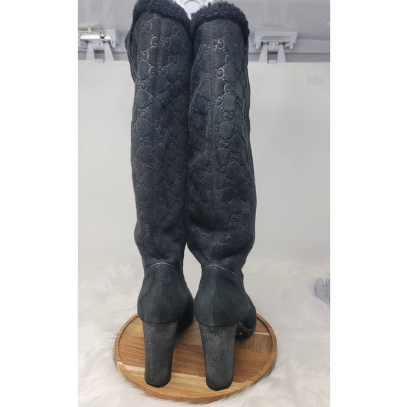 GUCCI AUTHENTIC BLACK SUEDE GUCCISSIMA KNEE-HIGH BOOTS SIZE 10 B - Picture 4 of 13